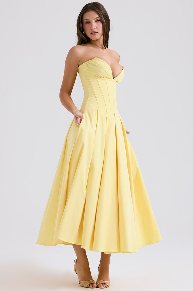 Women's Lady Black Strapless Midi Dress