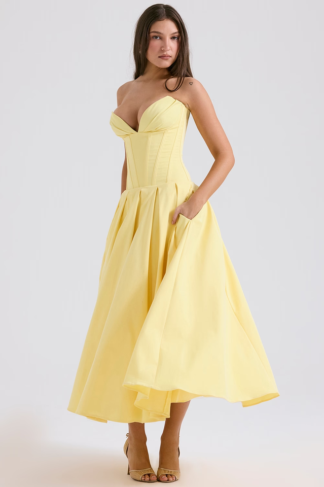 Women's Lady Black Strapless Midi Dress