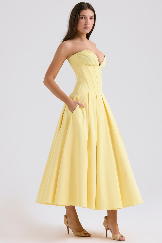 Women's Lady Black Strapless Midi Dress
