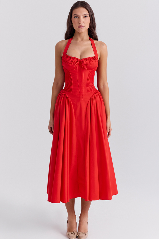 Women's Adabella Cotton Halter Midi Sundress 7#