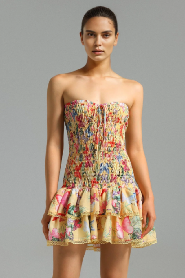 Women's Naja Layered Printed Mini Dress Yellow