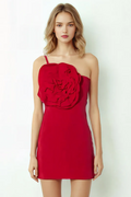 Women's Floral Appliqué Gabardine Mini Dress Red