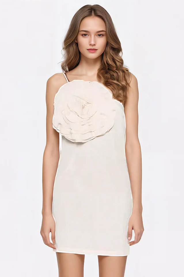 Women's Floral Appliqué Gabardine Mini Dress Red