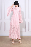 Women's Milena Lace Ruffled Long Dress Pink