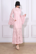 Women's Milena Lace Ruffled Long Dress Pink M