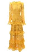 Women's Textured Maxi Dress With Long Sleeves Yellow