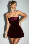 Women's Strapless Velvet A-Line Cocktail Dress Red