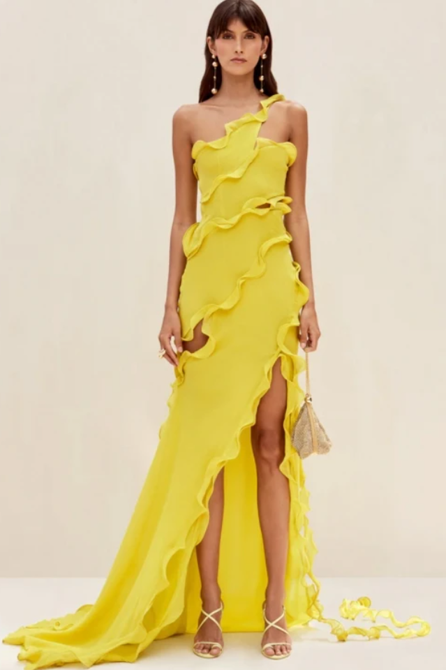 Women's Ruffle Ribbon Maxi Dress