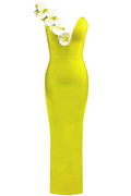 Women's Floral One Shoulder Maxi Dress Yellow