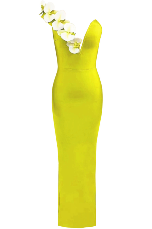Women's Floral One Shoulder Maxi Dress Yellow