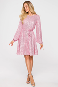 Women's Sequin Dress With Puff Sleeves Pink