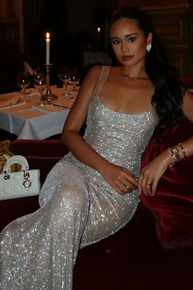 Women's Rhinestone Bodycon Backless Maxi Dress