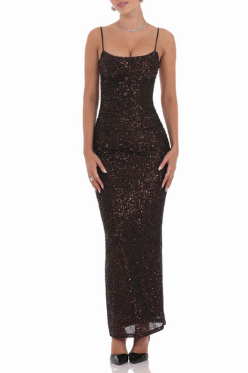 Women's Copper Sequin Bodycon Maxi Dress Black