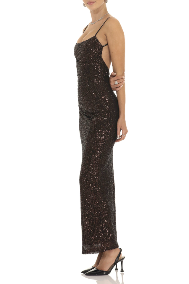 Women's Copper Sequin Bodycon Maxi Dress Black