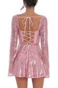 Women's Sequin Flare Dress in Rose Gold