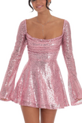Women's Sequin Flare Dress in Rose Gold Rose Gold