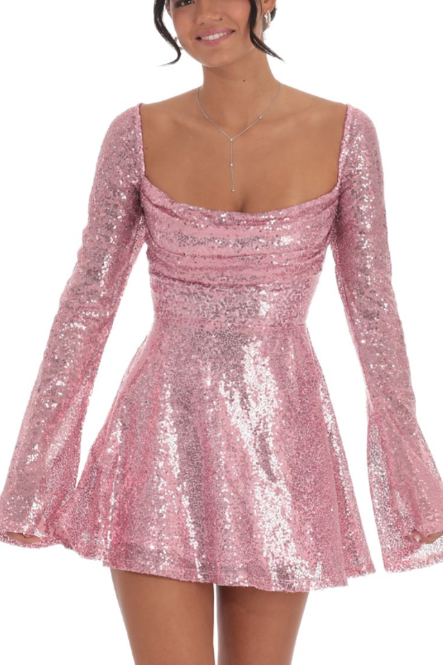 Women's Sequin Flare Dress in Rose Gold Rose Gold