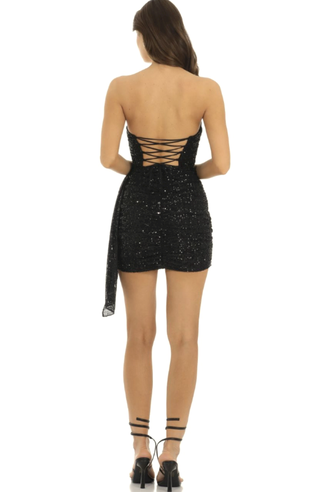 Women's Strapless Sequin Tassel Corset Dress
