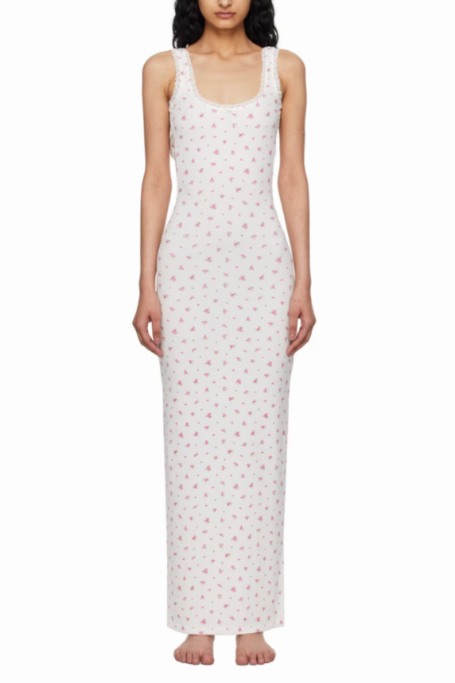 Women's Soft Lounge Lace Scoop Neck Dress White