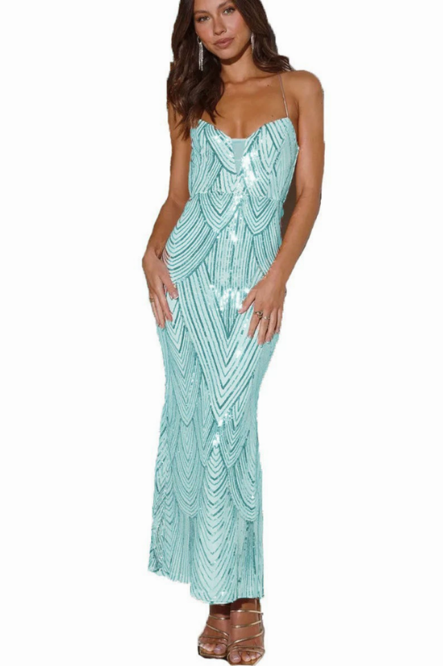 Women's Own The Club Sequin Maxi Dress Light Blue