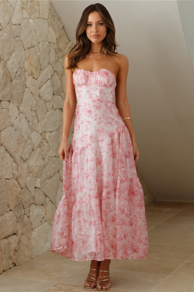 Women's Her Best Version Strapless Maxi Dress Pink