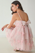 Women's Floral Applique Decor Mesh Slip Dress