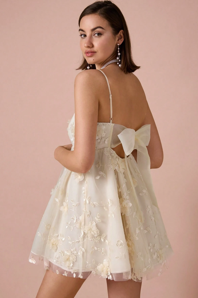 Women's Floral Applique Decor Mesh Slip Dress