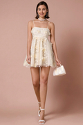 Women's Floral Applique Decor Mesh Slip Dress