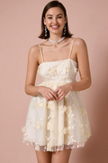 Women's Floral Applique Decor Mesh Slip Dress