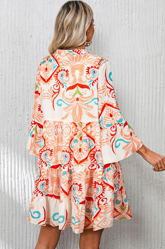 Women's Tribal Bracelet Sleeve Buttoned Mini Dress