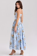 Women's Vintage Rose Print Cotton Midi Sundress
