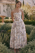 Women's Vintage Rose Print Cotton Midi Sundress