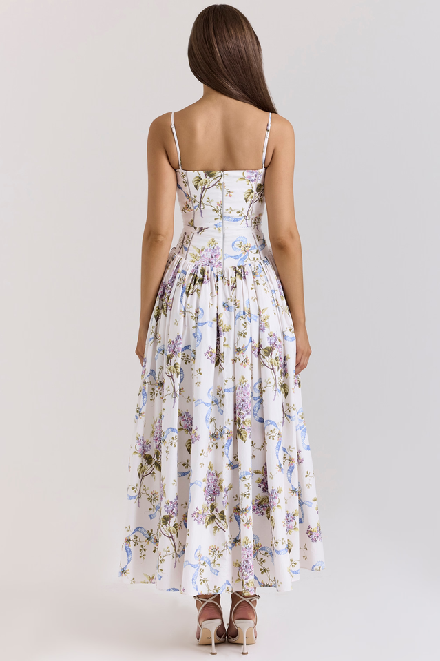 Women's Vintage Rose Print Cotton Midi Sundress