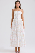 Women's Vintage Rose Print Cotton Midi Sundress White Posy Print