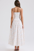 Women's Vintage Rose Print Cotton Midi Sundress