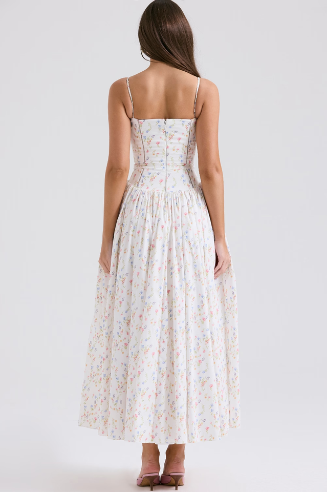 Women's Vintage Rose Print Cotton Midi Sundress