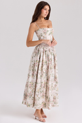 Women's Vintage Rose Print Cotton Midi Sundress
