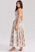 Women's Vintage Rose Print Cotton Midi Sundress