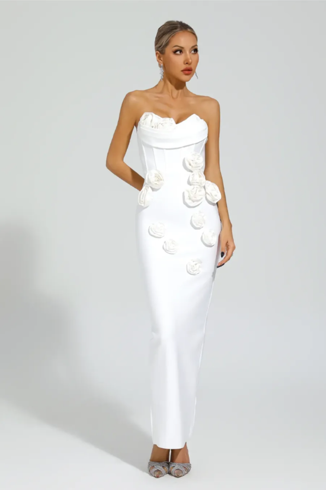 Women's Marwond Corset Strapless 3D Floral Dress White