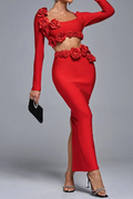 Women's Dellis Flower Bandage Skirt Set Red