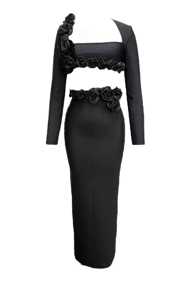 Women's Dellis Flower Bandage Skirt Set Black