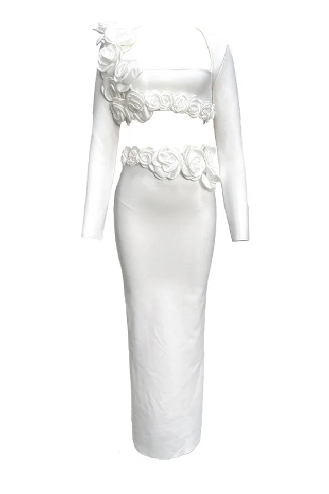 Women's Dellis Flower Bandage Skirt Set White