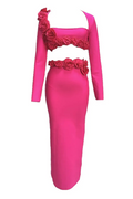 Women's Dellis Flower Bandage Skirt Set Hot Pink
