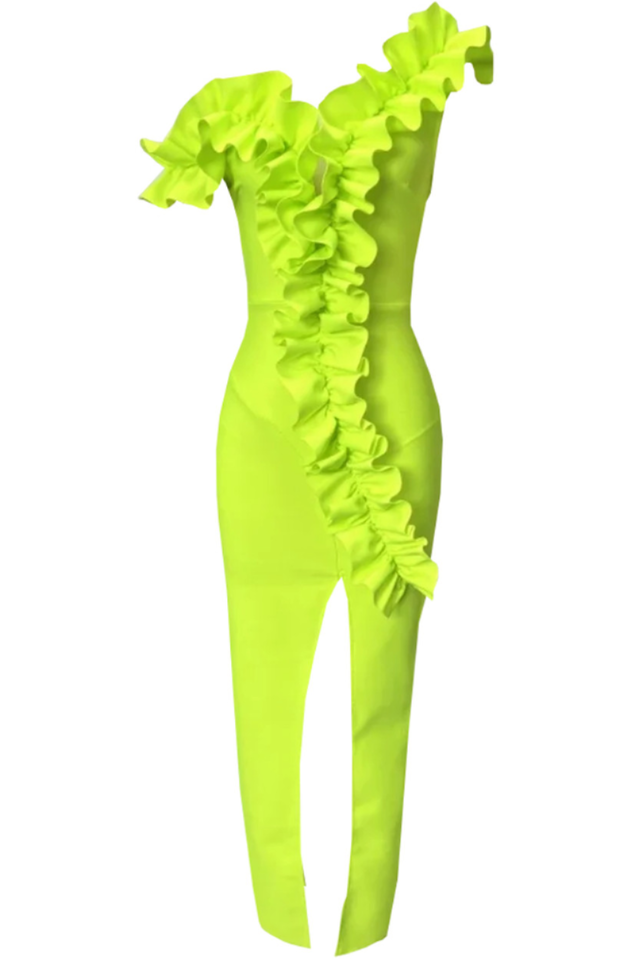 Women's One Shoulder Ruffle Maxi Dress