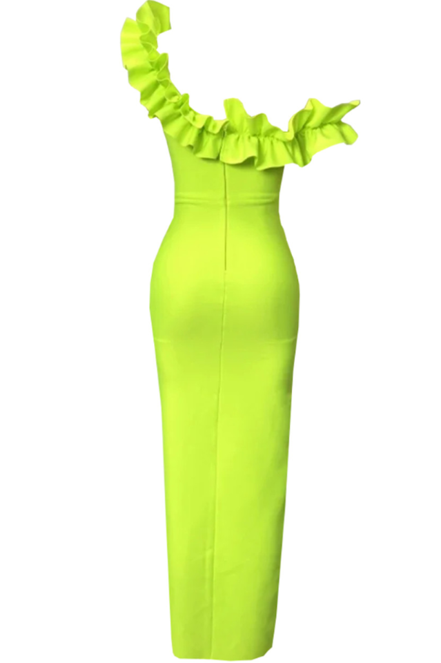 Women's One Shoulder Ruffle Maxi Dress
