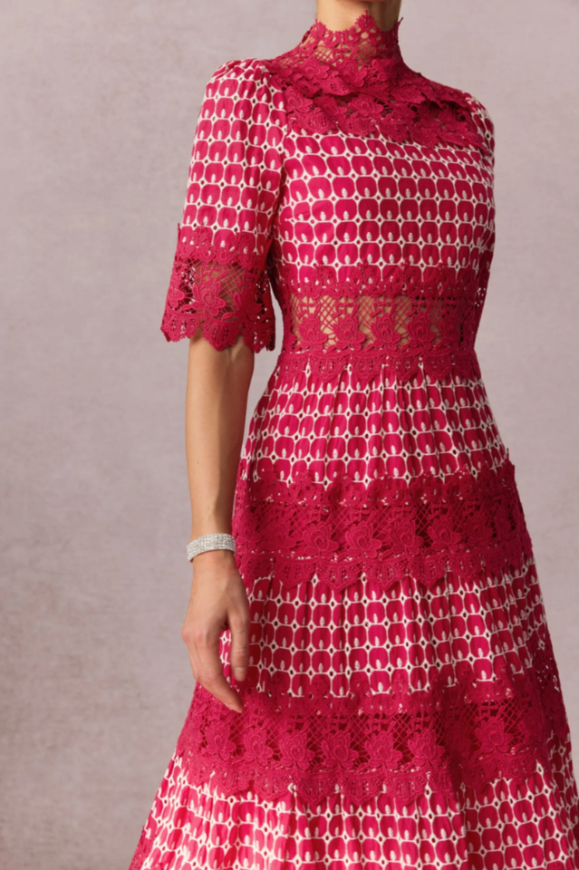 Women's Sabrina Embroidered Lace Midi Dress