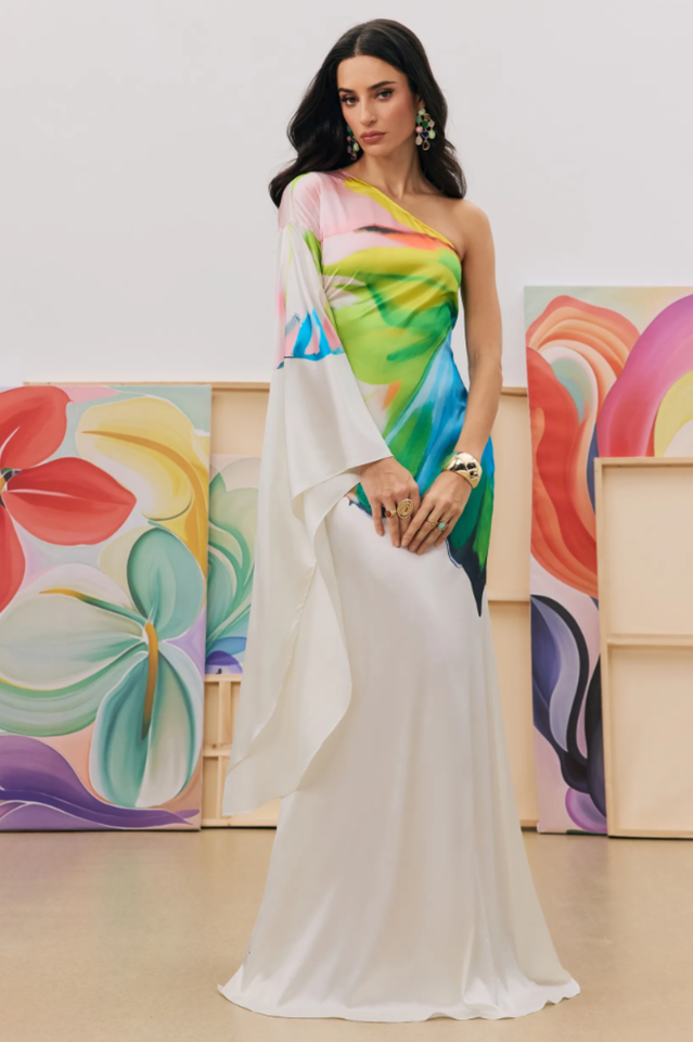 Women's Bernice Printed Single Sleeve Maxi Dress White