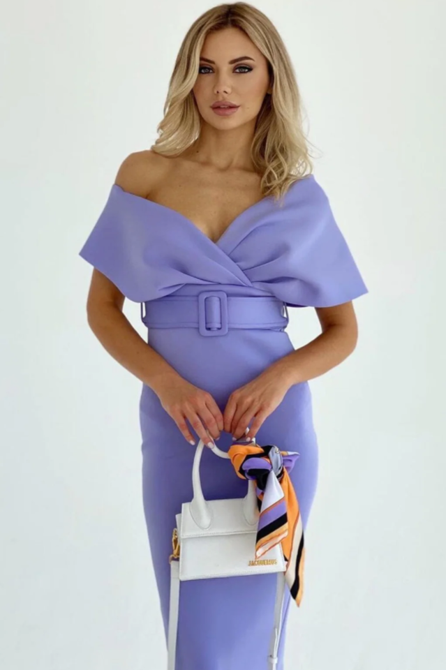 Women's Off The Shoulder Belt Midi Dress