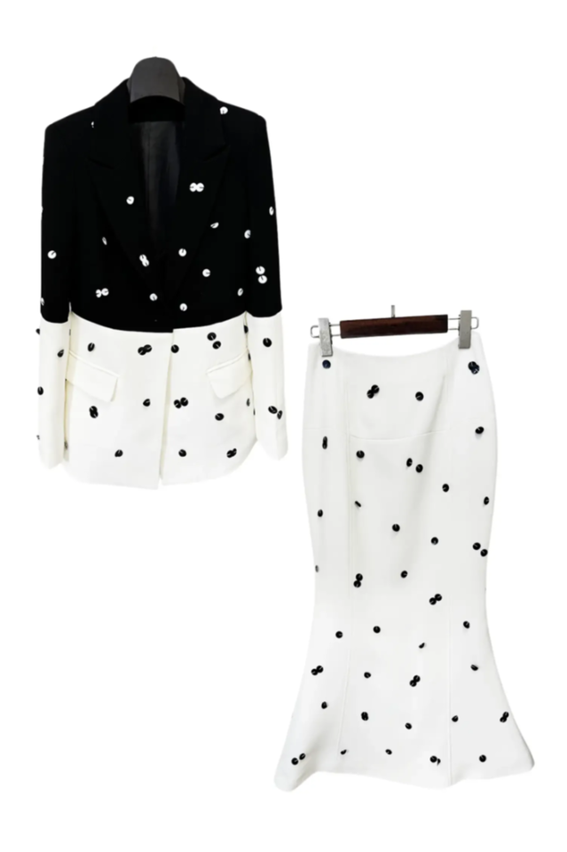 Women's Theobald Polka Dot Sequins Blazer Set Black
