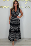 Women's Laser Cut Wavy Trim Maxi Dress